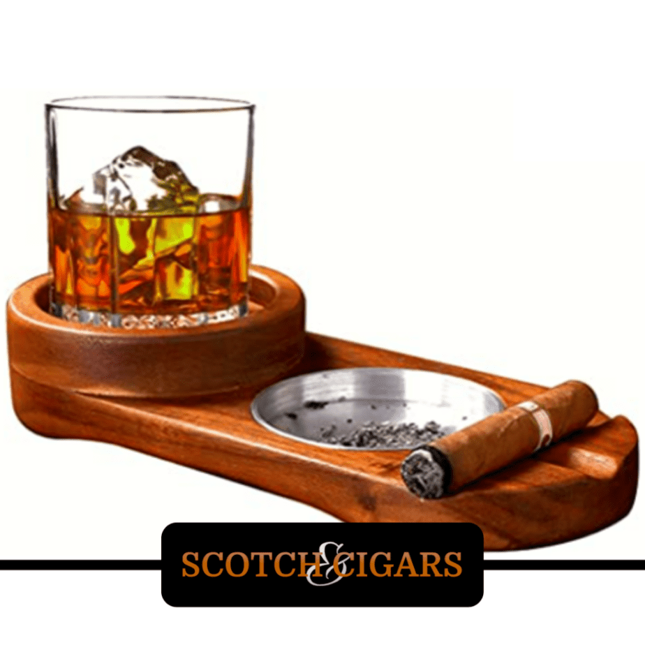 wood cigar ashtray with a cup holders